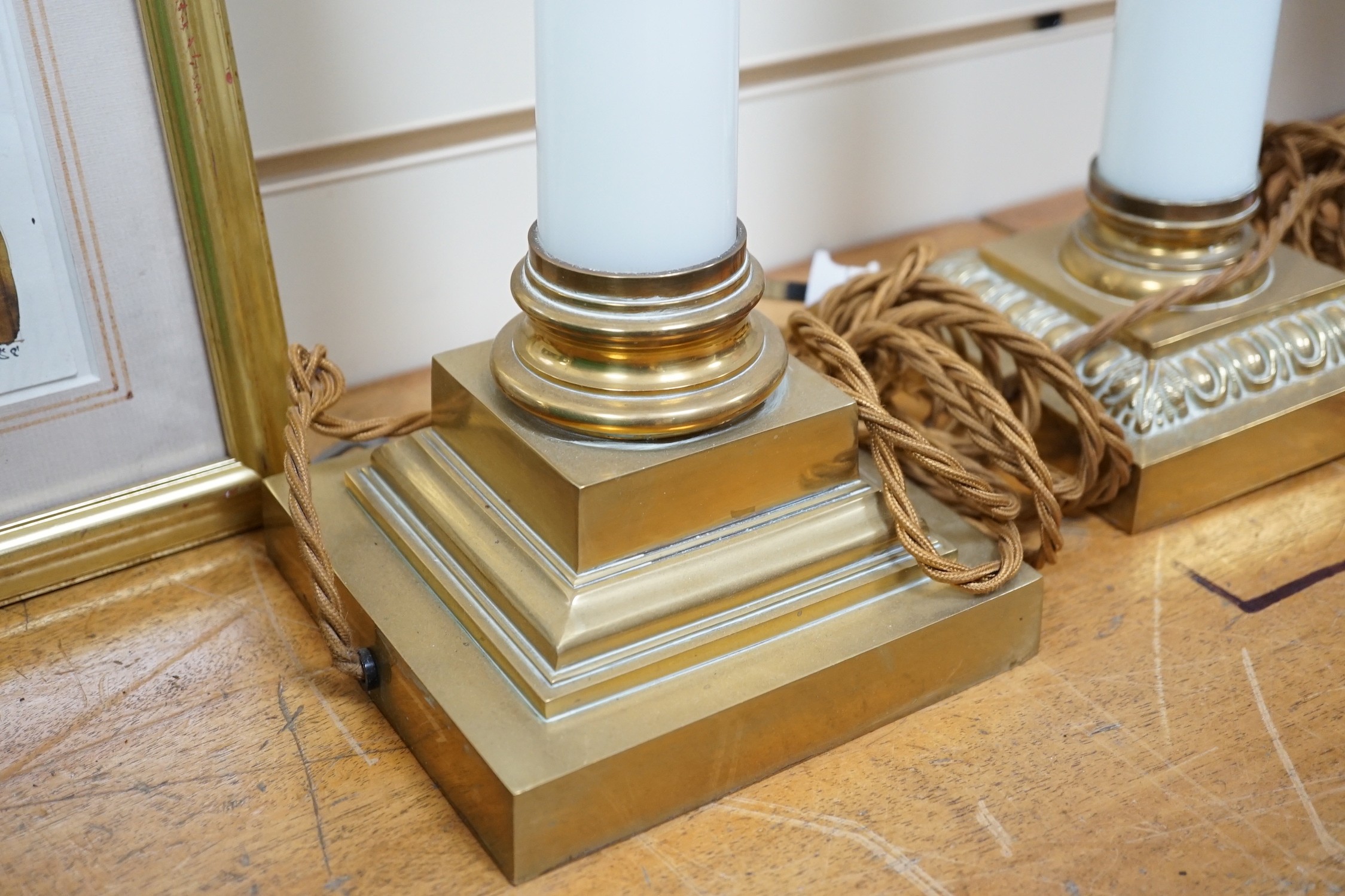 Two Corinthian column table lamps